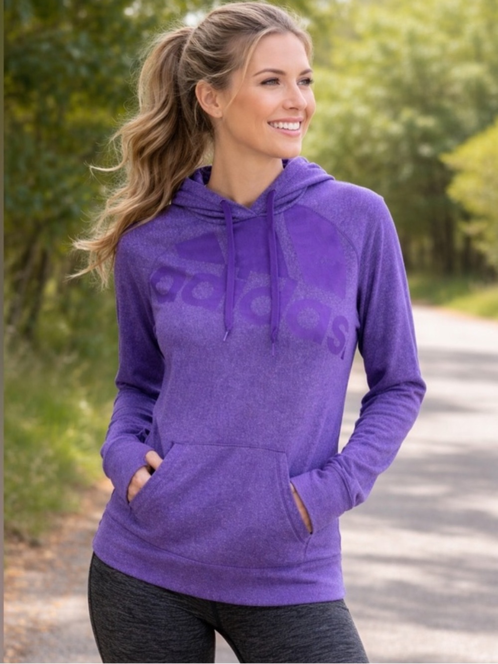 ADIDAS Women’s THE GO TO HOODIE Heather Marled Purple Sweatshirt M